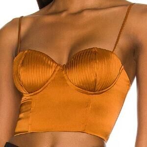 NBD Archer Bustier Crop Top Women XL Golden Rust Satin ACS1333 New
